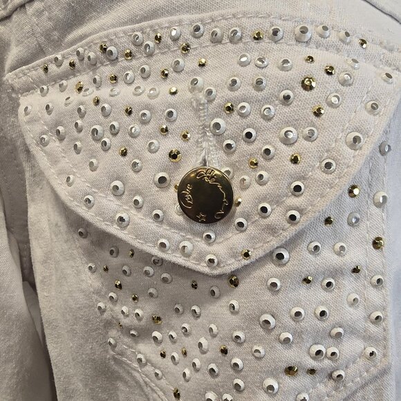 DG2 Diane Gilman White Rhinestone Jacket Size 1X Button-up Pockets Cotton Romie - Picture 3 of 8